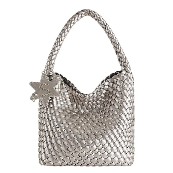 Handbags - 1128 Leather Woven Tote Bag, Vegan Leather Slouchy Hobo Bag , Large